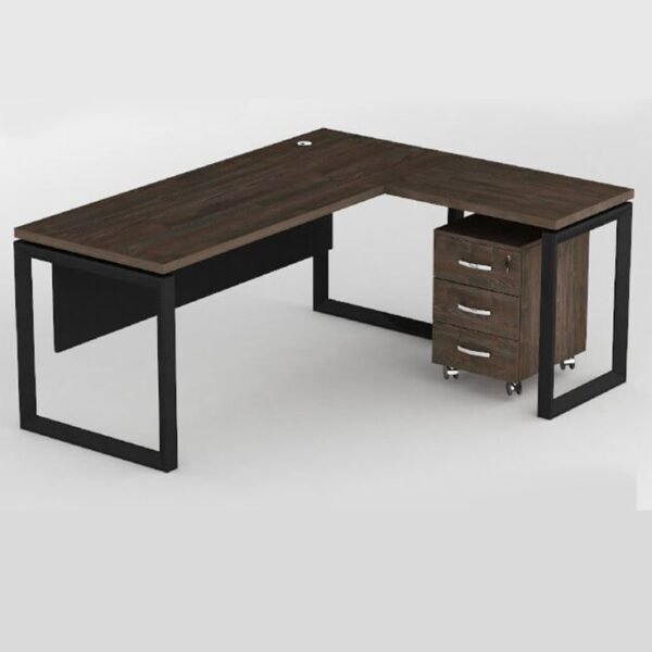 L-Shaped Office Desk with Rolling Storage Cabinet